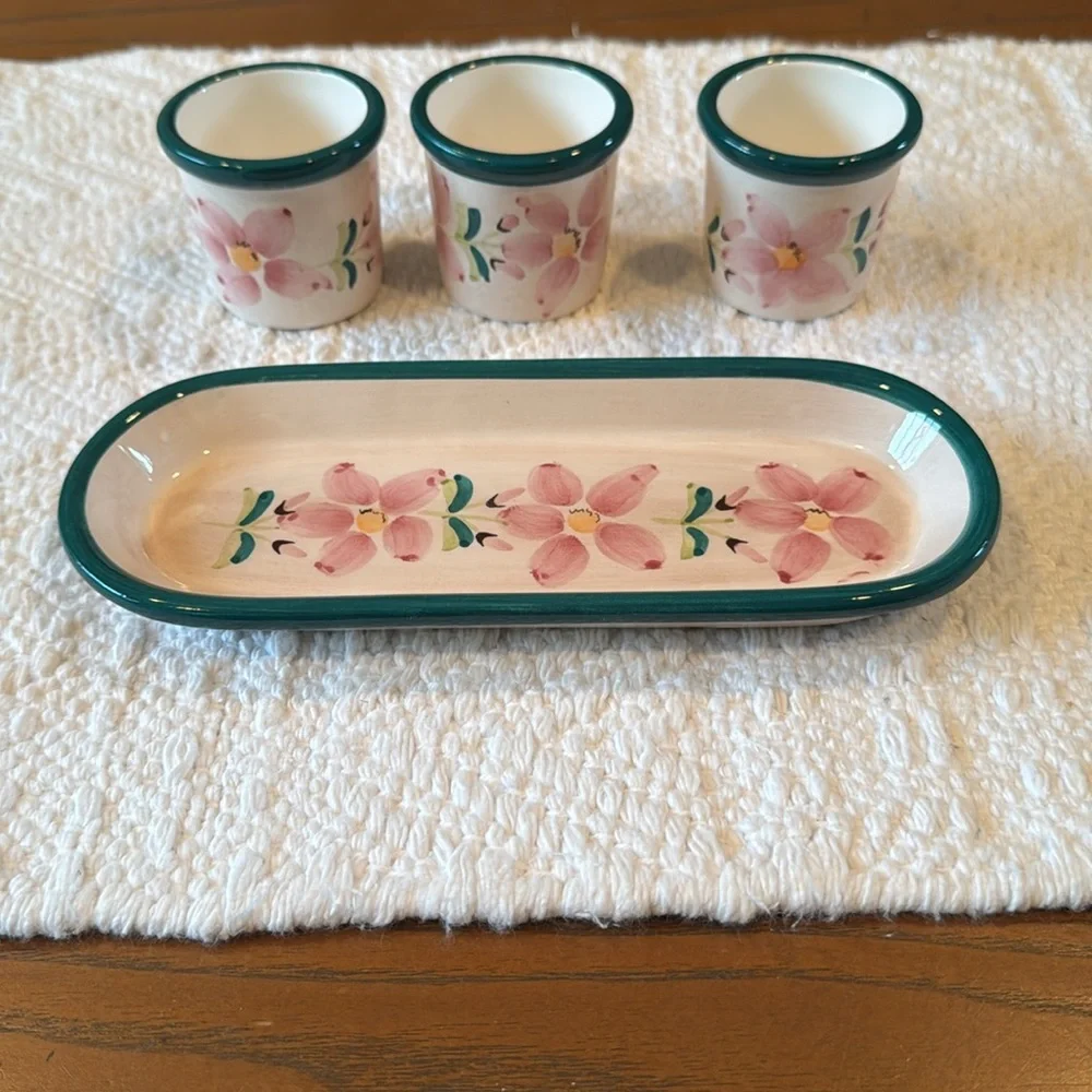 NIB- Partylite P7112 Floral Delight Votive Holders with Tray Trio Candle Holders